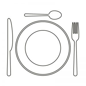 illustration of a plate, knife spoon and fork