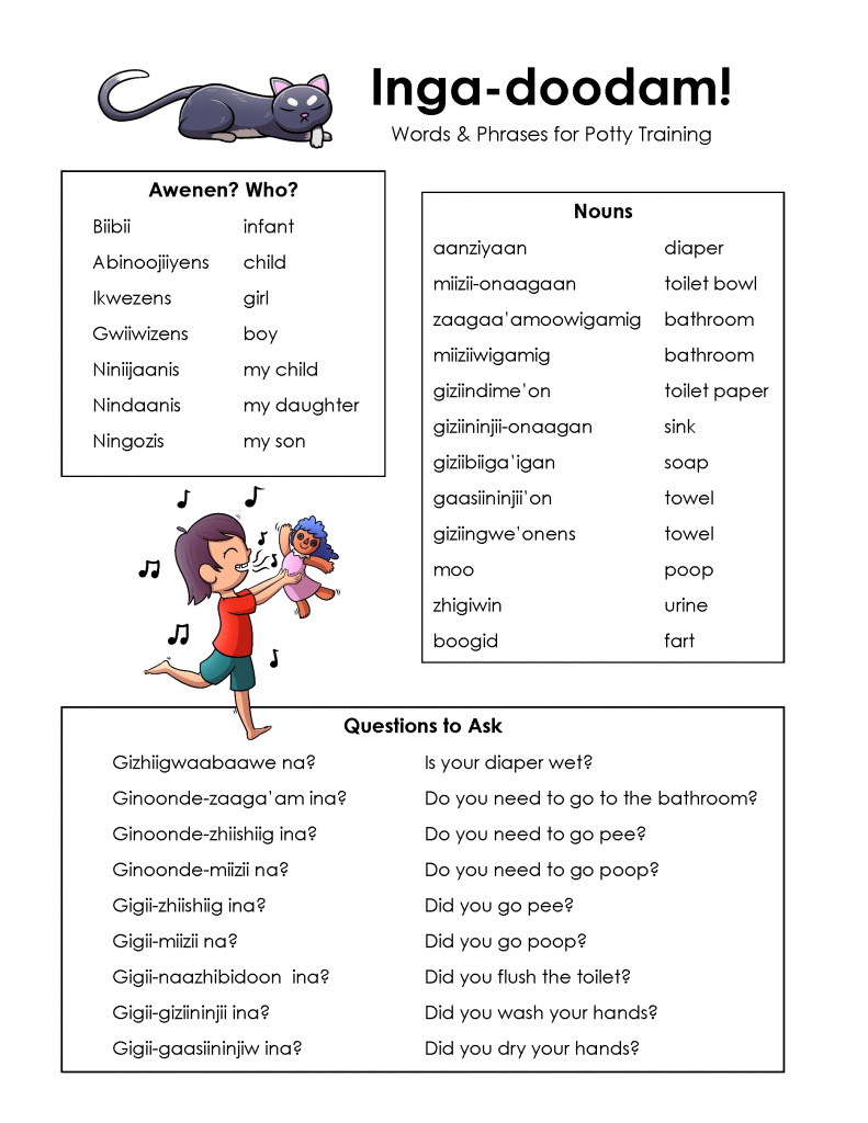 Ingadoodam! Potty Training Vocabulary & Phrases Waking Up Ojibwe